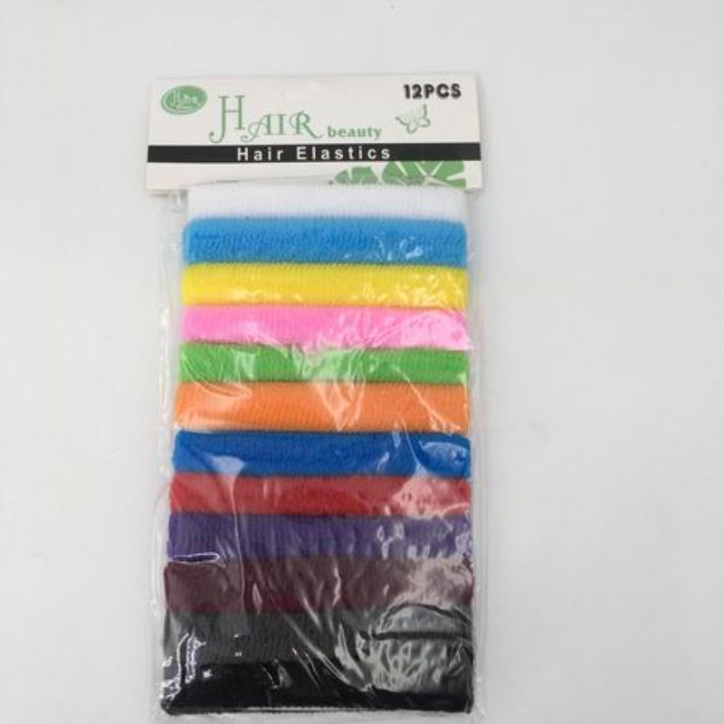 Vibrant rainbow hair bands in 12 assorted colors, perfect for versatile styling without hair damage.