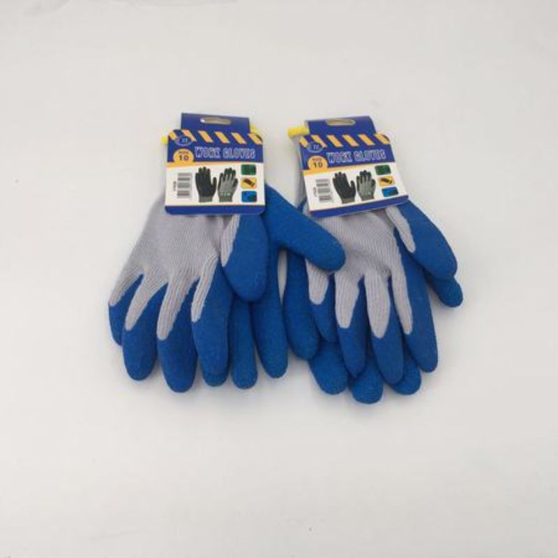 Grey and blue gloves in a 12-pair pack, ideal for gardening and DIY, offering grip, protection, and modern style.