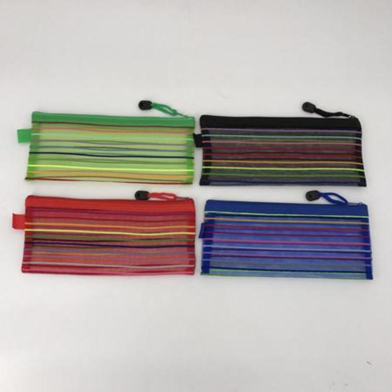 Colorful striped file bags in a set of 12, perfect for organizing documents stylishly and securely.