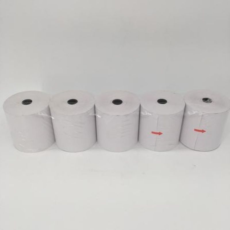 12 packs of 80x80mm thermal printer paper, ideal for clear receipts and labels, perfect for retail and logistics use.