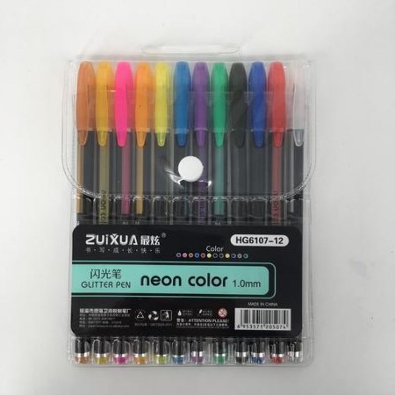 Colorful Glitter Pens in Neon – 12-Pack for vibrant art, scrapbooking, and crafts; perfect for kids and adults alike.