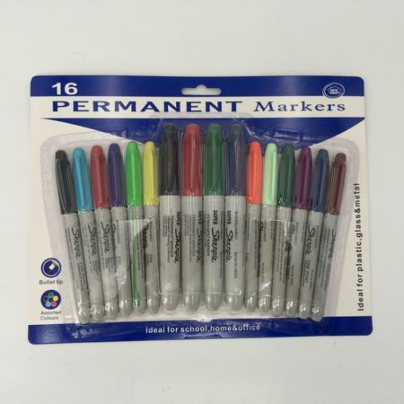 Vibrant 16-color permanent markers in 12 packs, perfect for artists, students, and DIY projects. Non-toxic and quick-drying.