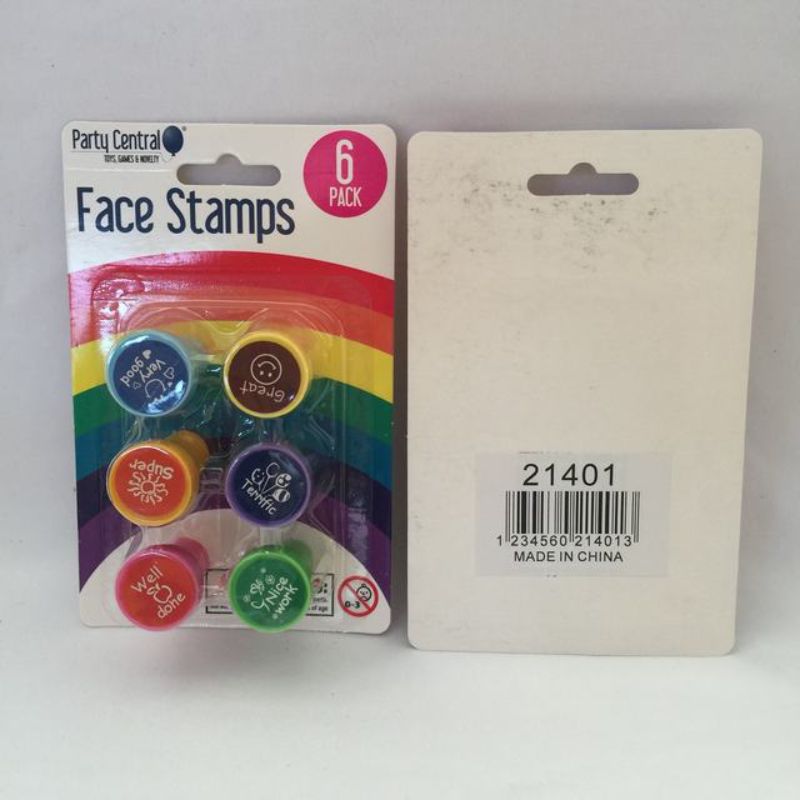 A set of 6 unique face stamps, perfect for crafting, scrapbooking, and kids' art activities; 12 packs included.