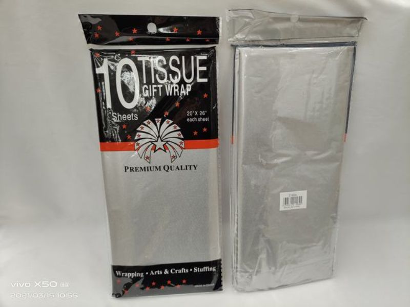 Elegant silver tissue gift wrap in 66cm sheets, perfect for stylish gift presentation for any occasion.
