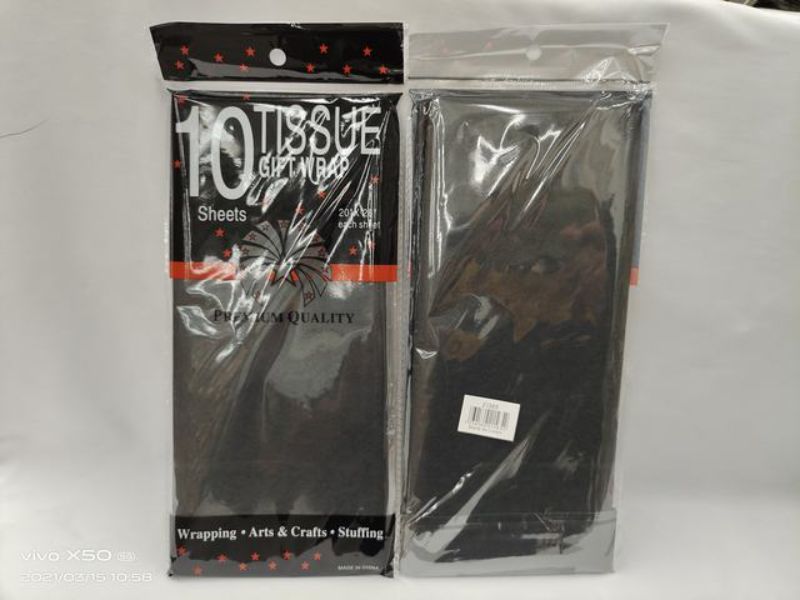 Elegant black tissue gift wrap, 66cm, in 6 packs with 10 sheets each, perfect for stylish gift presentations.
