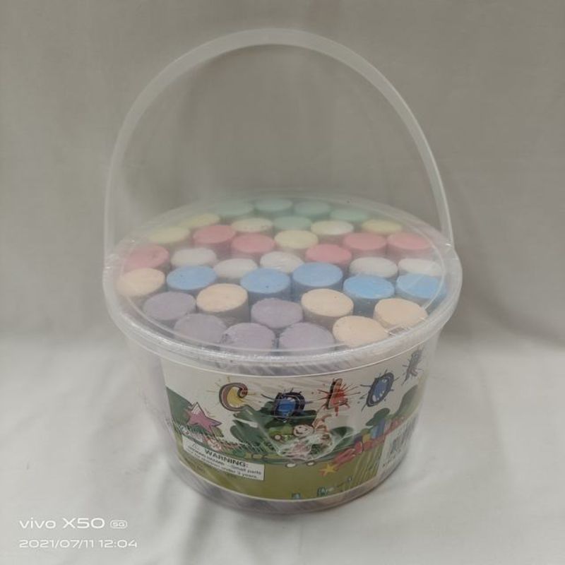 Colorful chalk bucket set of 12 with 37 pieces each, perfect for kids' creative art and educational activities.