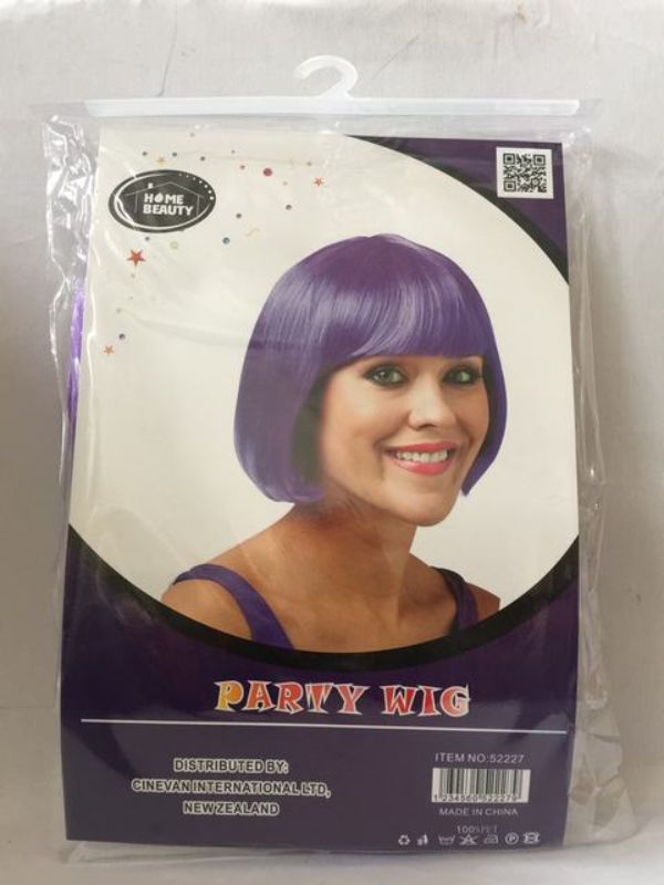 Set of 5 vibrant purple bob cut party wigs, perfect for themed events, birthdays, and fun nights out.