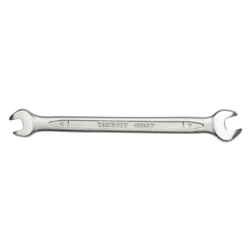 Teng Double Open-End Spanner 6 x 7mm, ergonomic design, chrome-plated, ideal for small engine and DIY tasks.