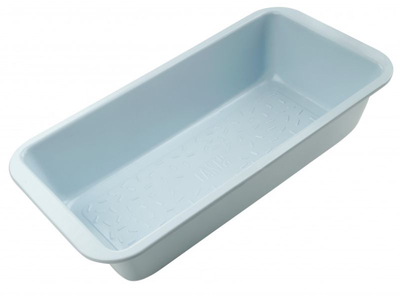 Light blue non-stick Tasty Loaf Tin 30cm with sprinkle design, 600ml capacity, heat resistant up to 230°C, easy to clean.