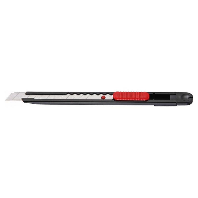 Teng 9mm metal snap-off blade box knife, 130mm long, includes break-off tool and pocket clip for precision cutting.