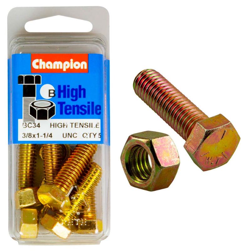 Champion 1-1/4in x 3/8in Set Screw & Nut (B) - GR5, premium steel fastening solution for reliable strength and durability.