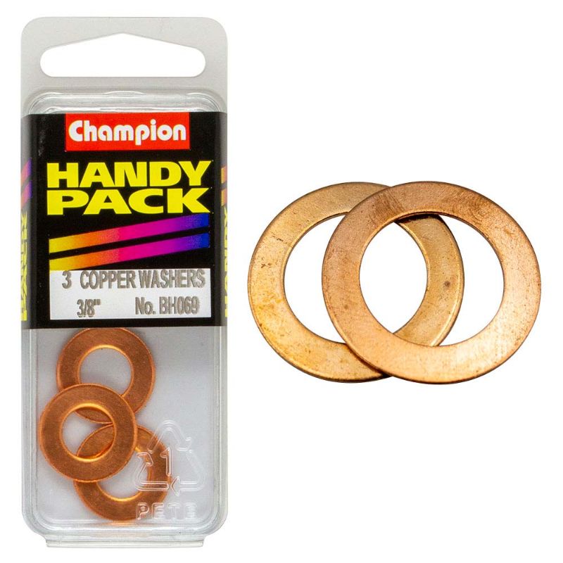Champion 3/8in x 3/4in copper washer, 20G, ensures reliable, leak-free sealing for automotive, plumbing, and HVAC applications.