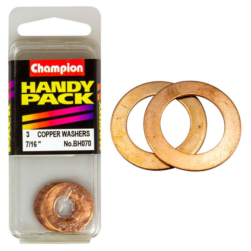 High-quality Champion copper washer 7/16in x 13/16in, durable, leak-proof sealing for plumbing and automotive use.