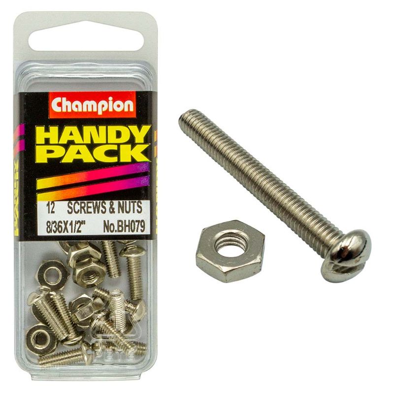 Champion 8/36in x 1/2in Fine Set Screw & Nut for reliable fastening in machinery, automotive, and DIY projects. Durable and precise.