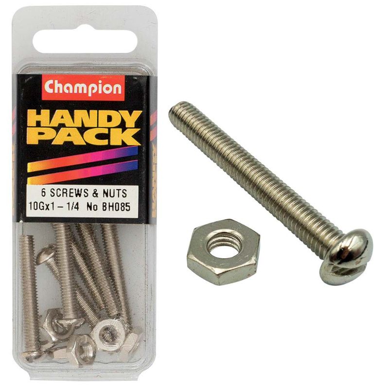 Champion 10/32in x 1-1/4in Fine Set Screw & Nut, durable fasteners ideal for machinery, electronics, and construction projects.