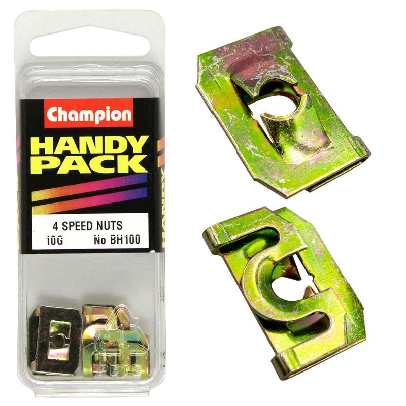 Champion 10G speed nut, 1/2in x 11/16, durable fastener for woodworking, metalwork, and automotive repairs.