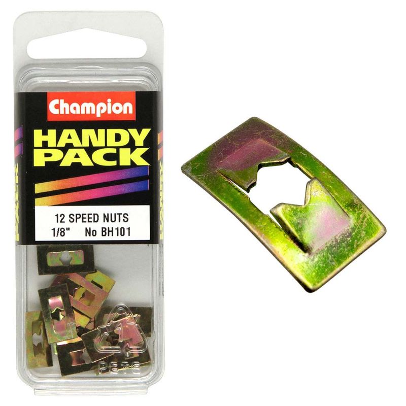 Champion 1/8 x 1/2in x 5/16in Speed Nut designed for efficient fastening in tight spaces, perfect for DIY and automotive repairs.