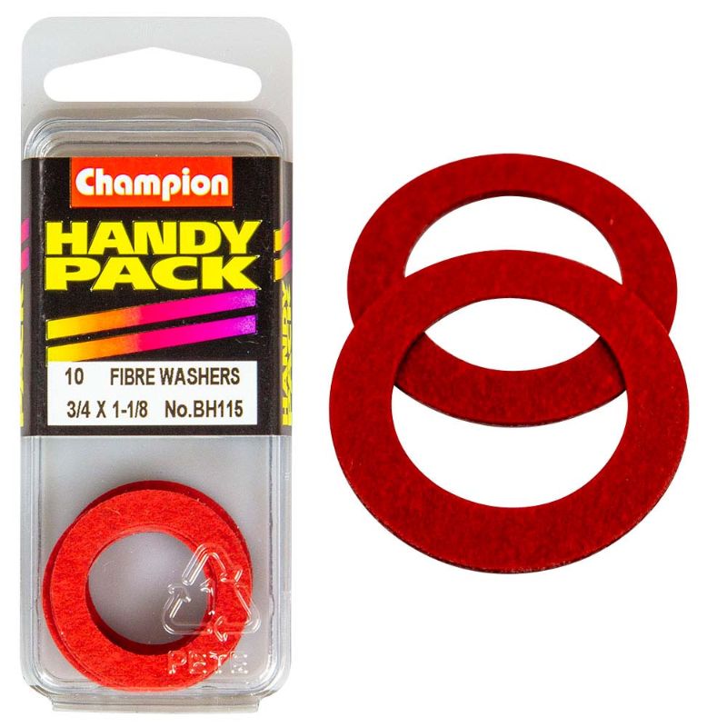 Champion 3/4in x 1-1/8 fibre washer, 1/32in thick, provides reliable sealing for plumbing, automotive, and electrical tasks.