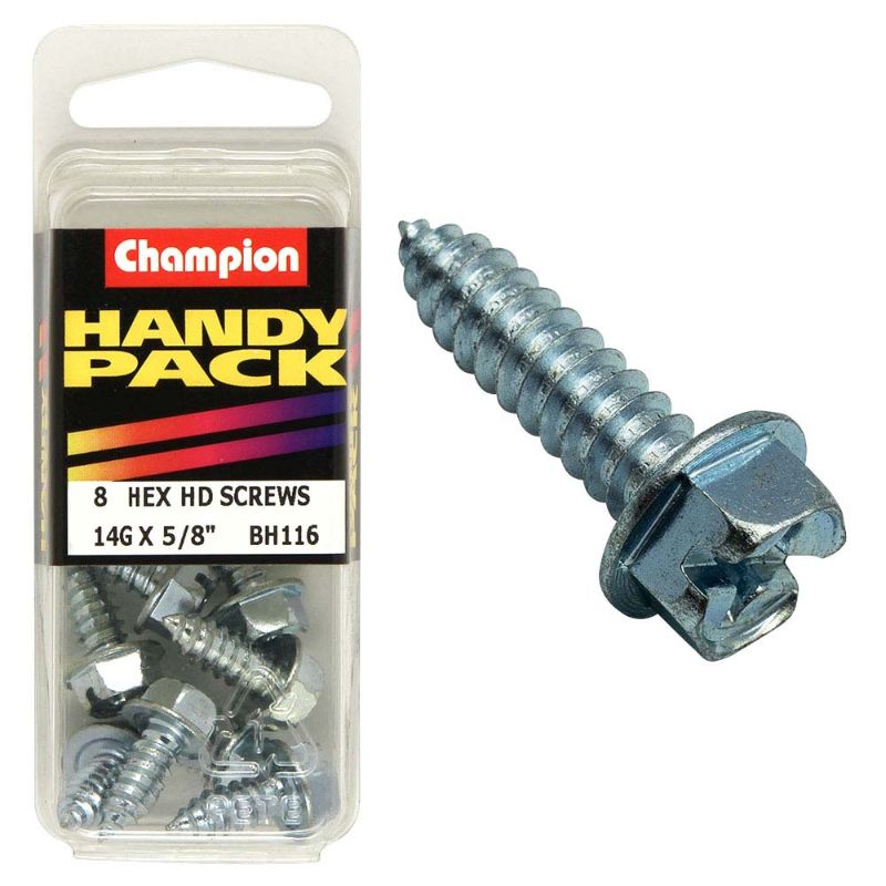 Champion 14G x 5/8in S/Tap Set Screw - Hex HD for durable, reliable fastening in automotive and construction projects.