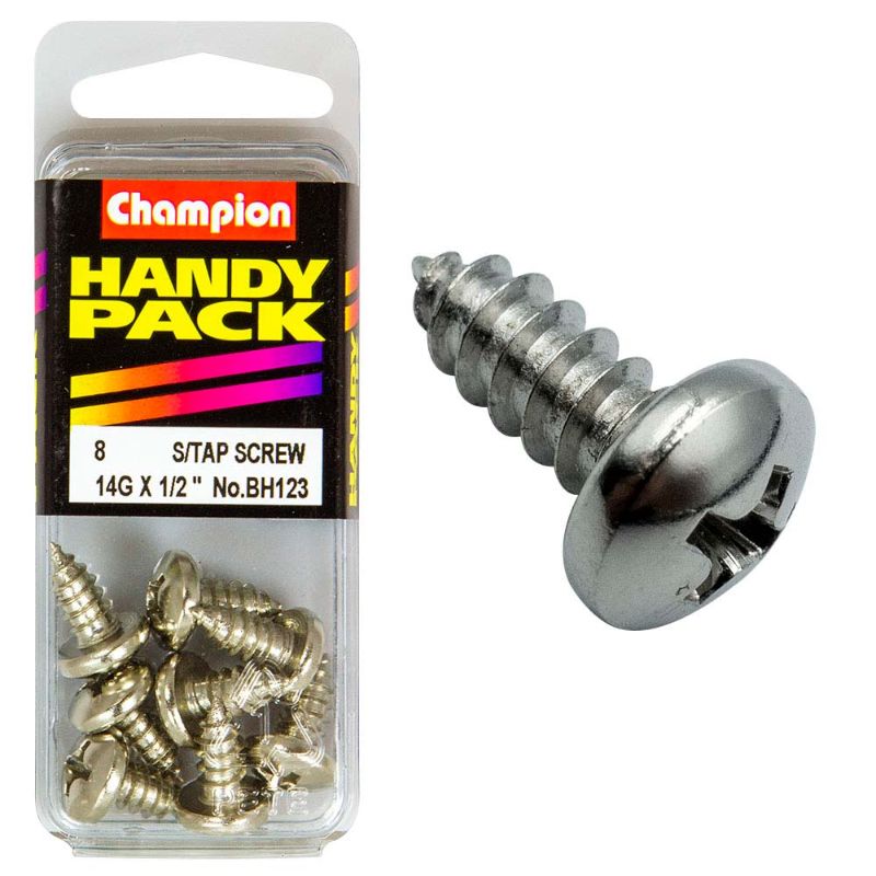 Durable Champion 14G x 1/2in set screw with pan head, ideal for secure fastening in mechanical and construction applications.