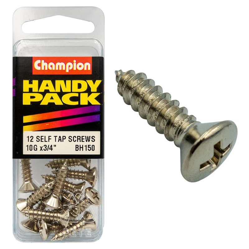 Champion 10G x 3/4in Self Tap Set Screw, ideal for wood, metal, and plastic; features fine threads for strong grip and easy installation.