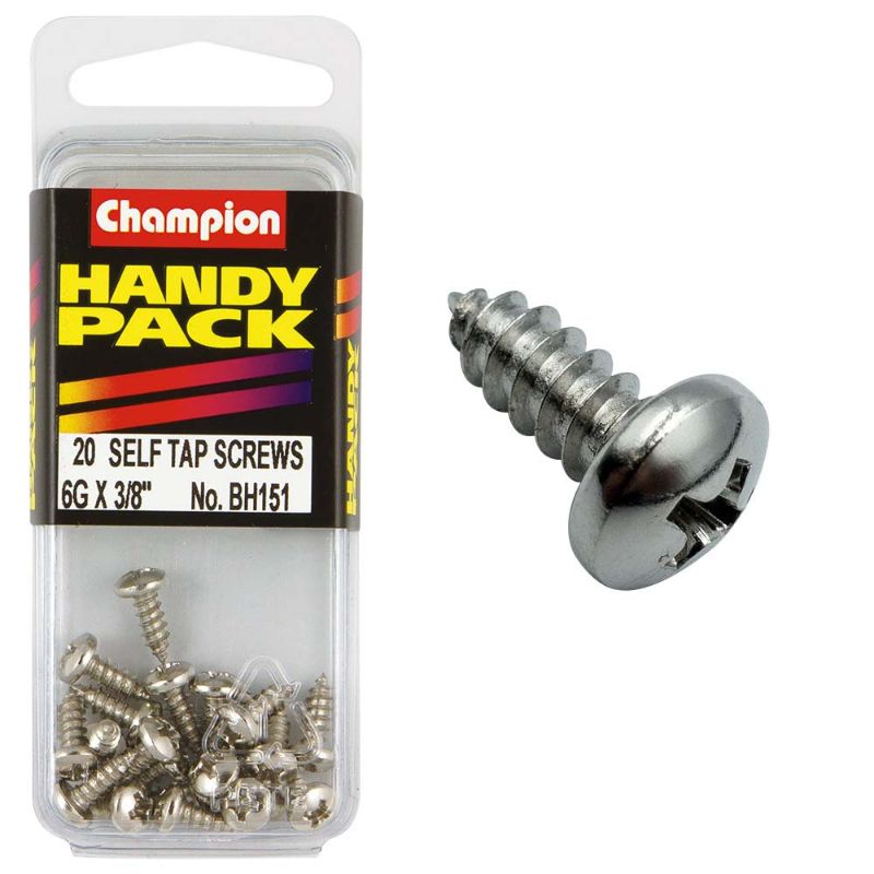 Champion 6G x 3/8in S/Tap Set Screw with pan head design, durable, fine thread for superior holding power in various applications.