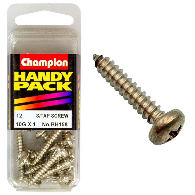Champion 10G x 1 S/Tap Set Screw with pan head, durable design for secure fastening in woodworking, metalworking, and more.