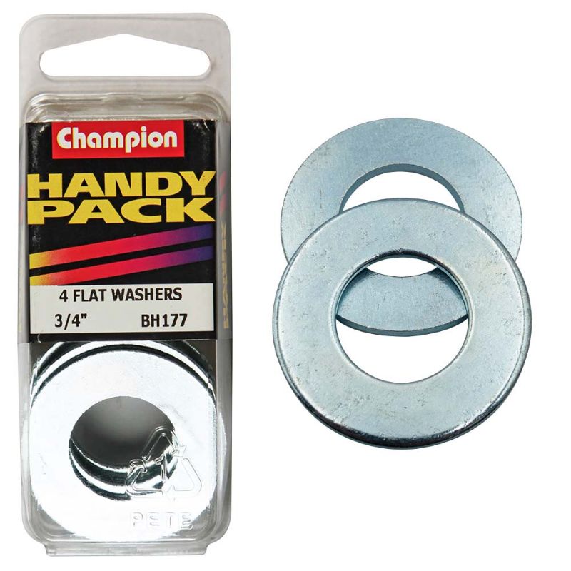 Champion 3/4in Flat Steel Washer: Durable steel washer for reliable fastening in construction, automotive, and DIY projects.