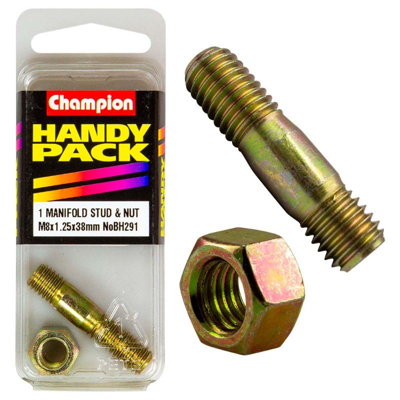 High-quality Champion M8 x 38 manifold stud and nut set for reliable engine assembly and optimal performance.