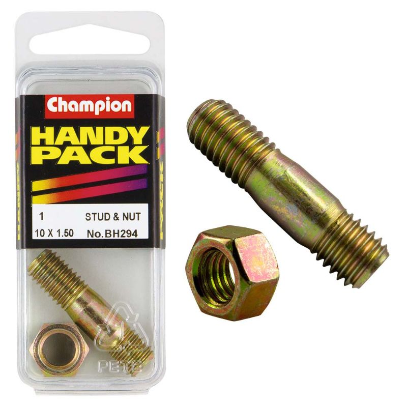 Champion M10 x 1.5 x 40 Manifold Stud & Nut for reliable manifold assembly and enhanced engine performance in vehicles.