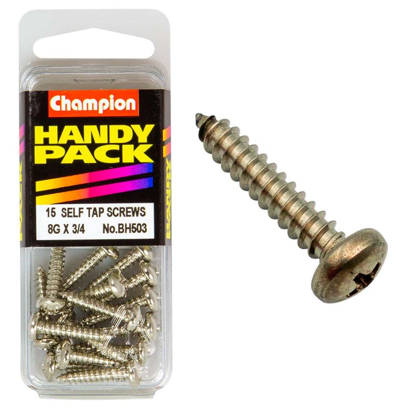 Champion 8G x 3/4in S/Tap Set Screw with pan head design, ensuring secure fit and durability for various applications.