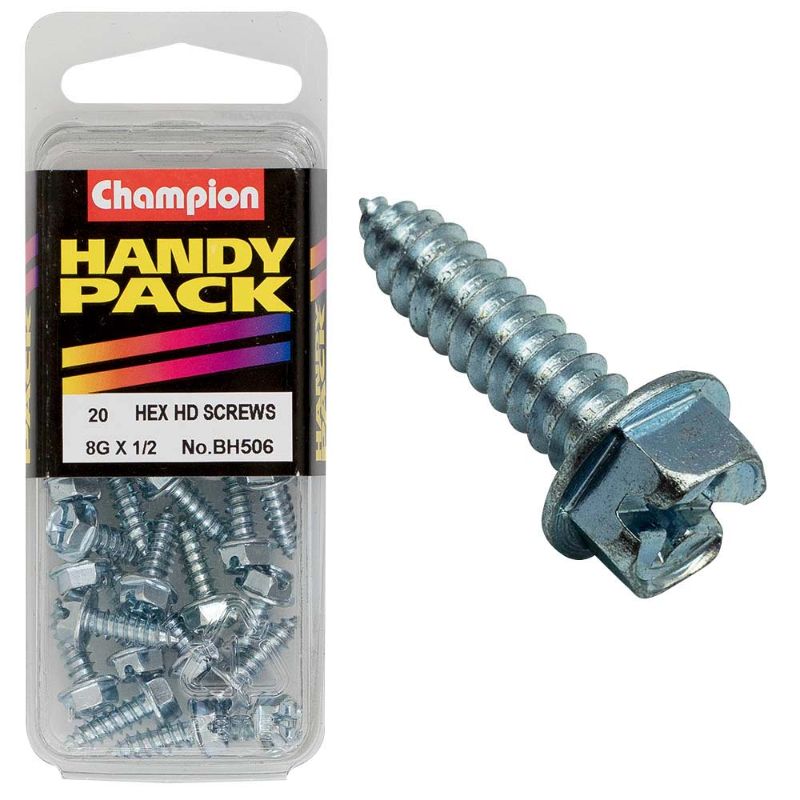 Champion 8G x 1/2in S/Tap Set Screw with hex head design, ideal for secure fastening in tight spaces and versatile applications.