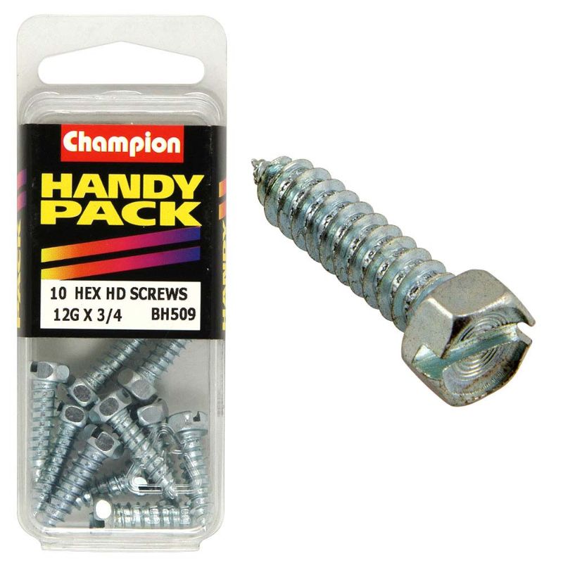 Champion 12G x 3/4in hex head set screw designed for durability and secure fastening in various projects.