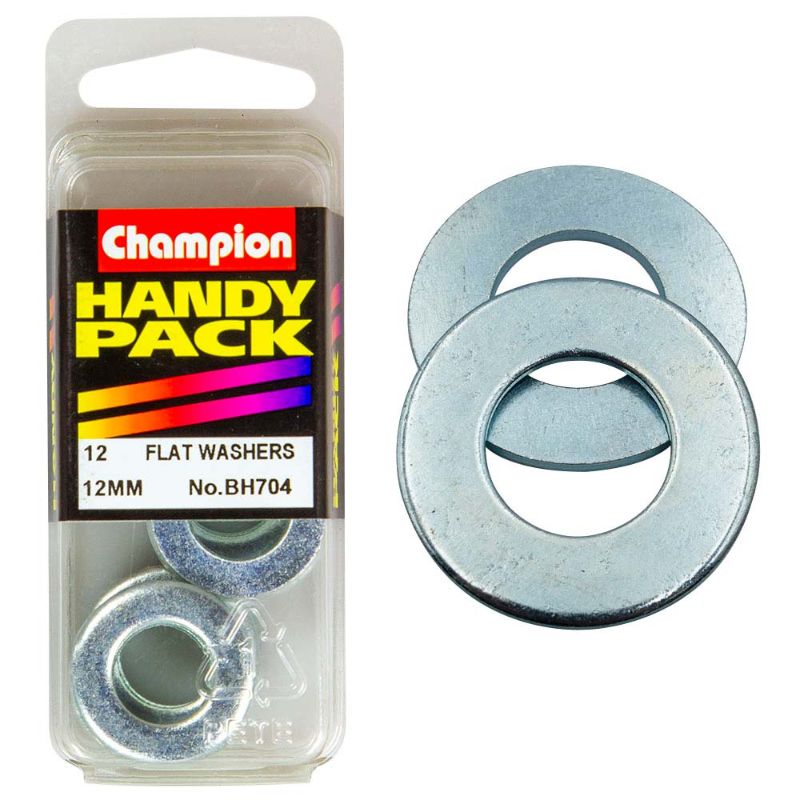 Champion M12 Flat Steel Washer, a durable load-distributing washer for DIY and industrial tasks, made from high-strength steel.