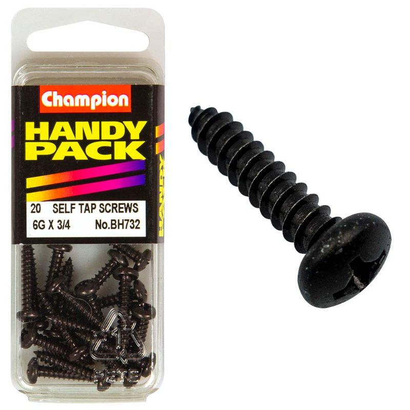 Black zinc set screw with 6G thread design, ideal for fastening metal, wood, or plastic in various applications.