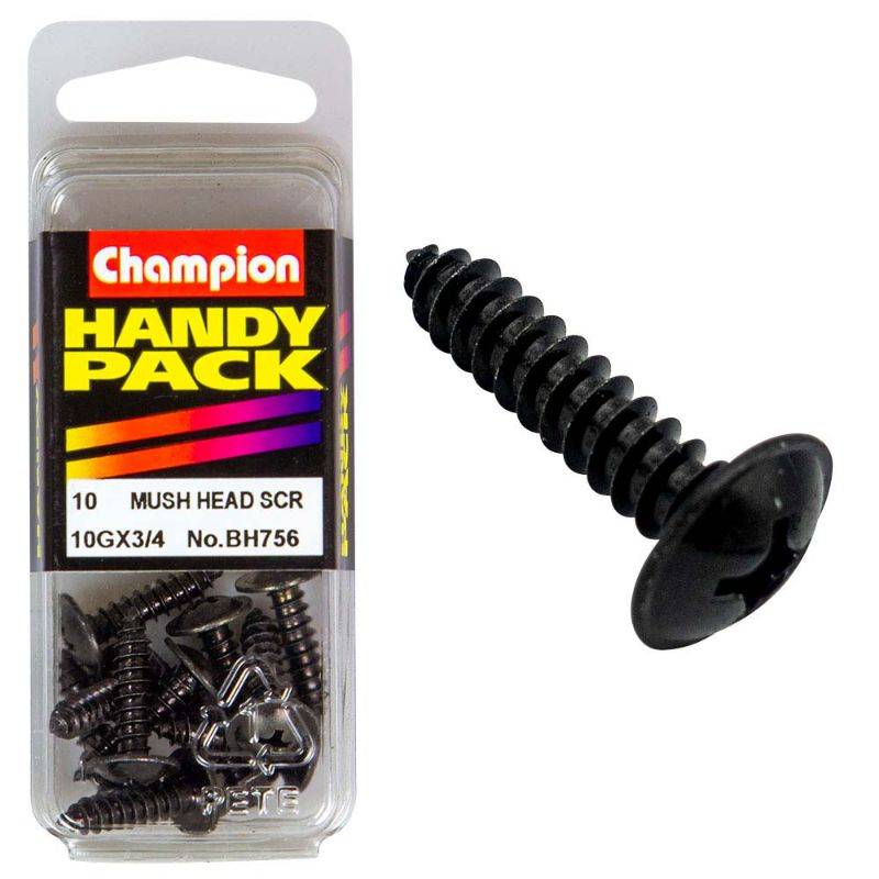 Black zinc Champion 10G x 3/4in set screw, ideal for strong, reliable fastening in automotive and construction projects.