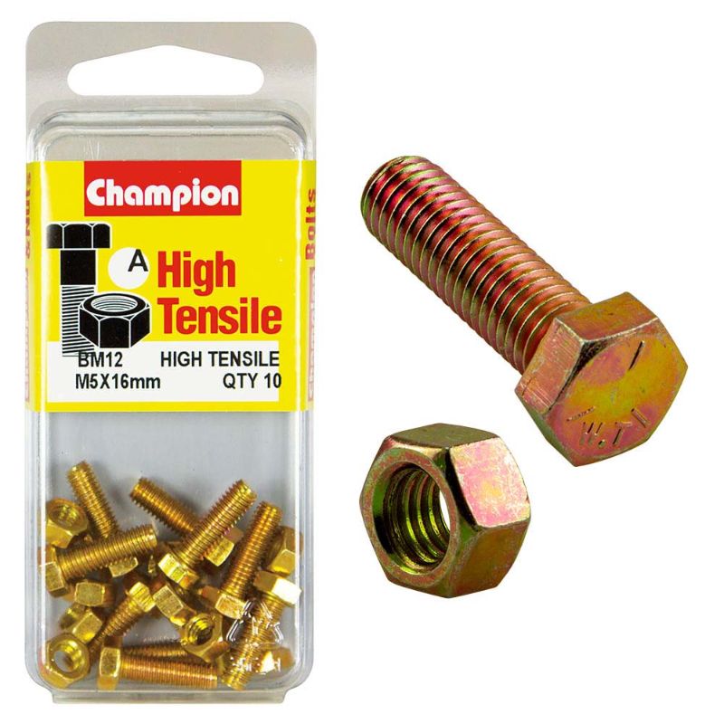Champion M5 x 16 Set Screw & Nut (A) - GR8.8, durable and strong steel fastening hardware for construction and DIY projects.