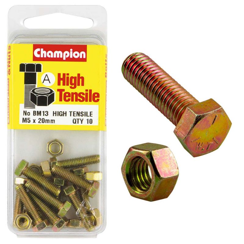 High-quality Champion M5 x 20 set screw and nut, GR8.8 rated for strong, reliable fastening in various applications.