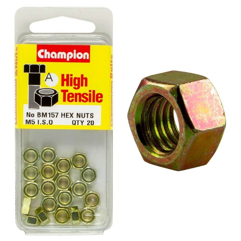 High-quality Champion M5 x 0.8 Hex Nut (A) - GR8.8 for robust and reliable fastening in mechanical applications.