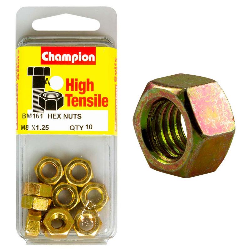 Champion M8 x 1.25 Hex Nut (A) - GR8.8, a strong steel nut for secure fastening in industrial and residential projects.