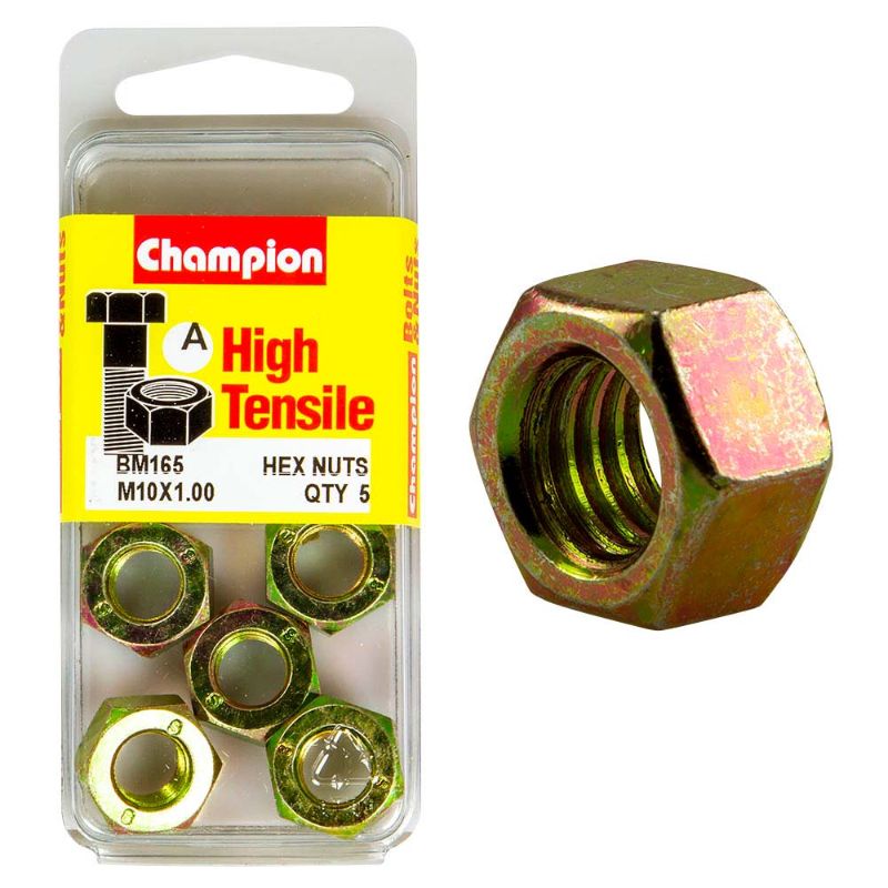 Champion M10 x 1.00 Hex Nut (A) - GR8.8, a durable, high-strength fastener for reliable mechanical connections.