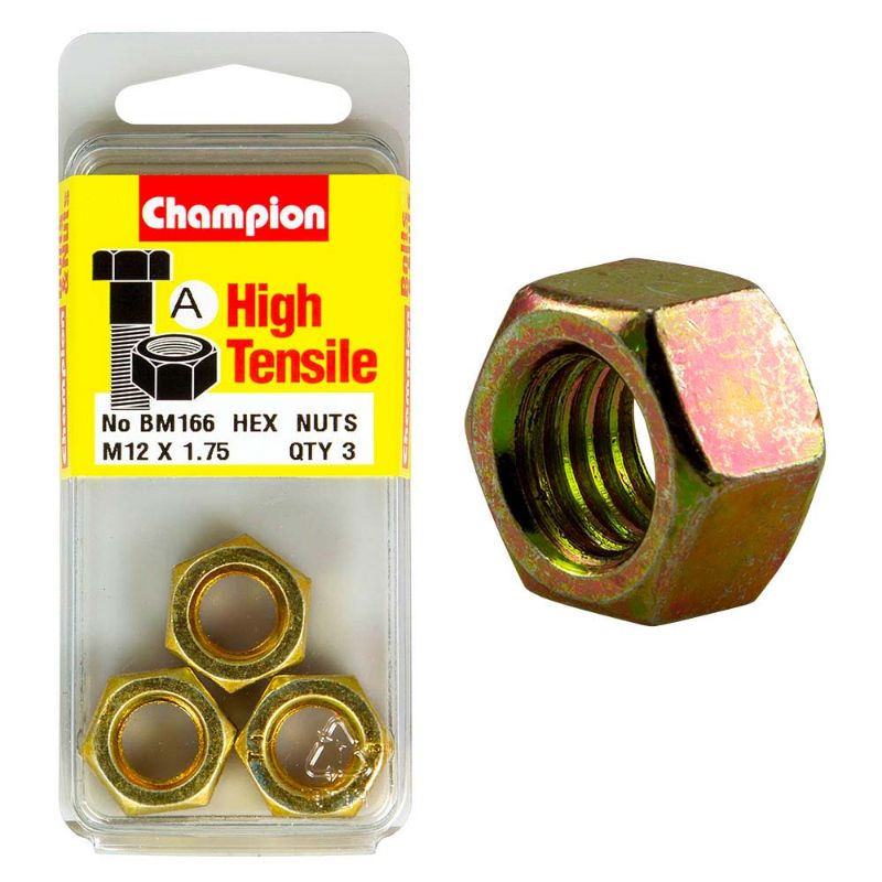 Champion M12 x 1.75 Hex Nut (A) - GR8.8, high-strength, durable fastener ideal for construction, automotive, and DIY projects.