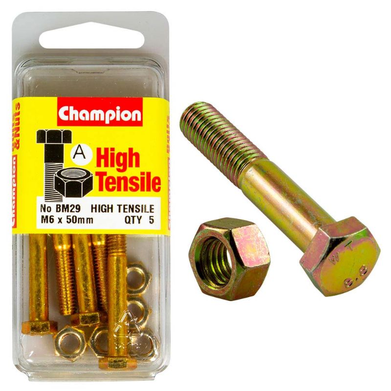 Durable Champion M6 x 50 Bolt & Nut (A) - GR8.8, perfect for various fastening needs in construction and DIY projects.