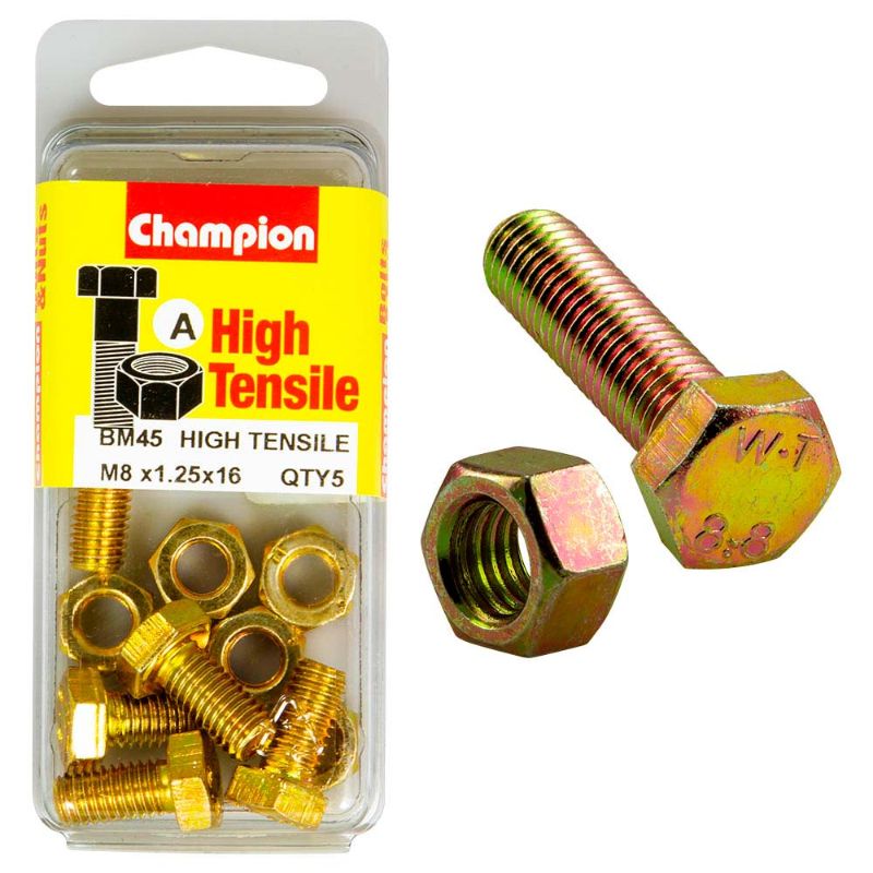 Champion M8 x 16 Set Screw & Nut (A) - GR8.8, durable fasteners with M8 thread, ideal for professional and DIY applications.