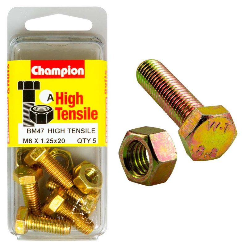 Champion M8 x 20 Set Screw & Nut (A) - GR8.8 designed for heavy-duty use, offers superior strength and durability for various applications.