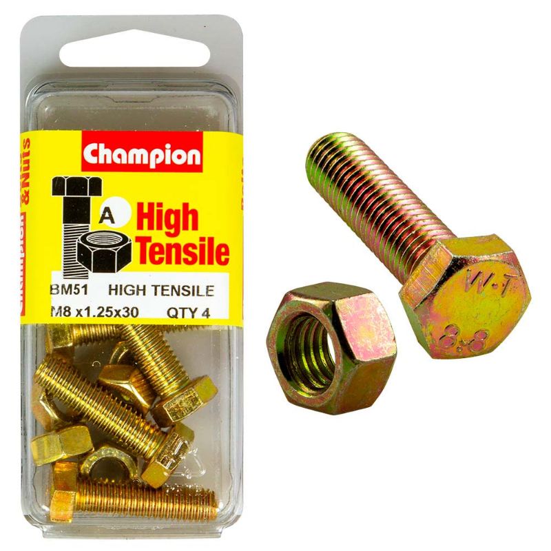 Champion M8 x 30 Set Screw & Nut (A) - GR8.8, high-strength steel combo for secure fastening in various applications.