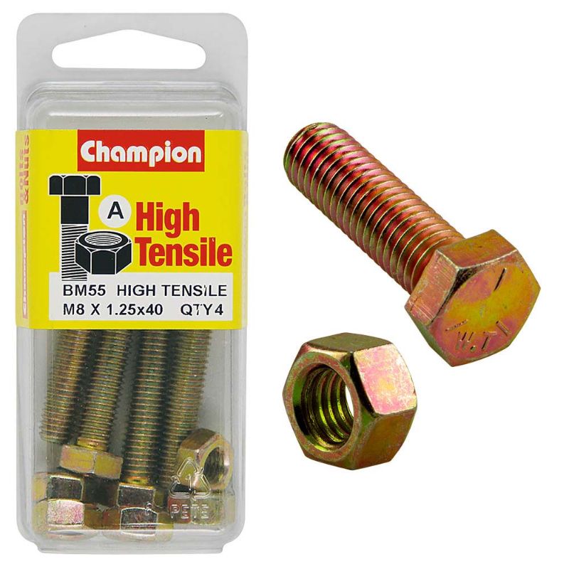 Champion M8 x 40 Set Screw & Nut (A) - GR8.8, high-strength, durable fastening solution for industrial and DIY applications.