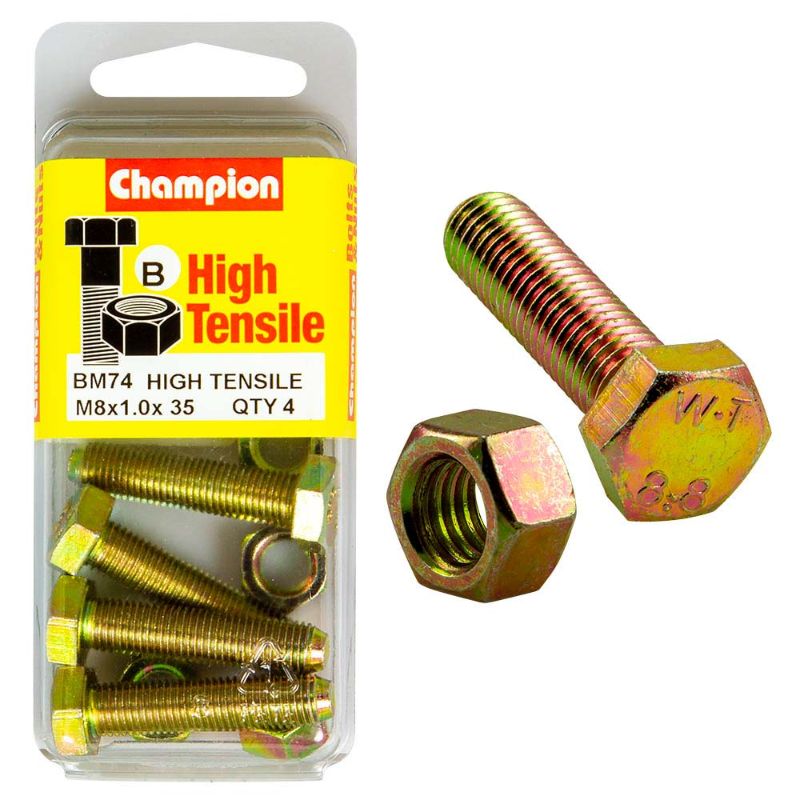 Durable Champion M8 x 35mm set screw and nut, crafted from GR8.8 steel for strong, corrosion-resistant fastening.