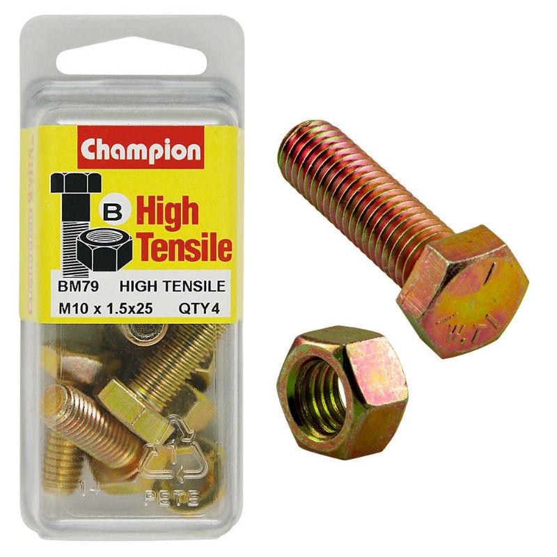 Champion M10 x 25 Set Screw & Nut (B) - GR8.8, premium steel fasteners for reliable strength and durability in various projects.