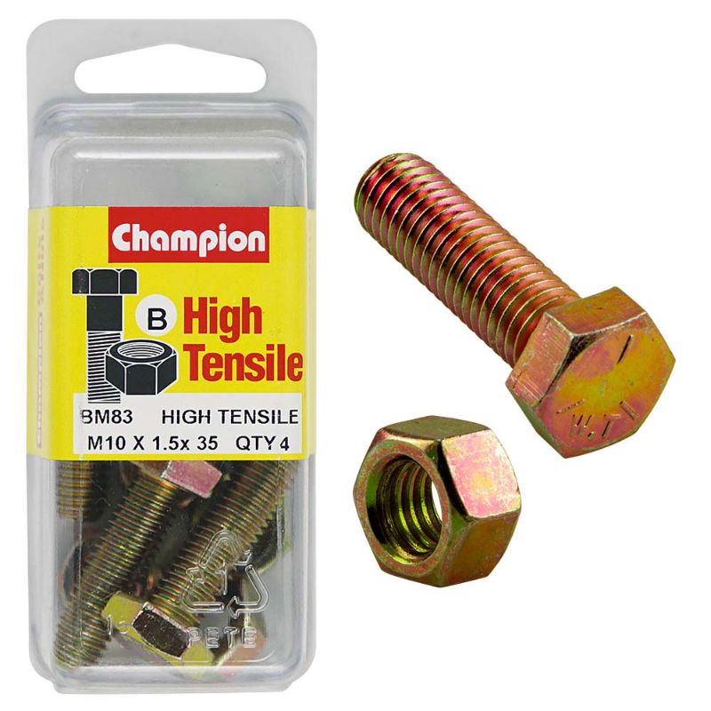 Champion M10 x 35 Set Screw & Nut (B) - GR8.8, ideal for high-stress applications with exceptional strength and corrosion resistance.